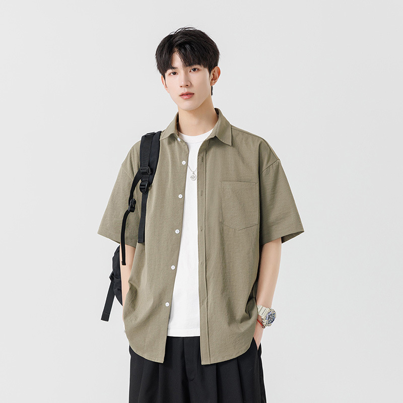 シンプルファッション ゆったり半袖オーバーシャツ
