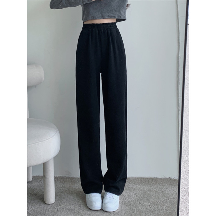 シンプルファッション シンプル ワイドレッグパンツ ハイウエスト 伸縮素材