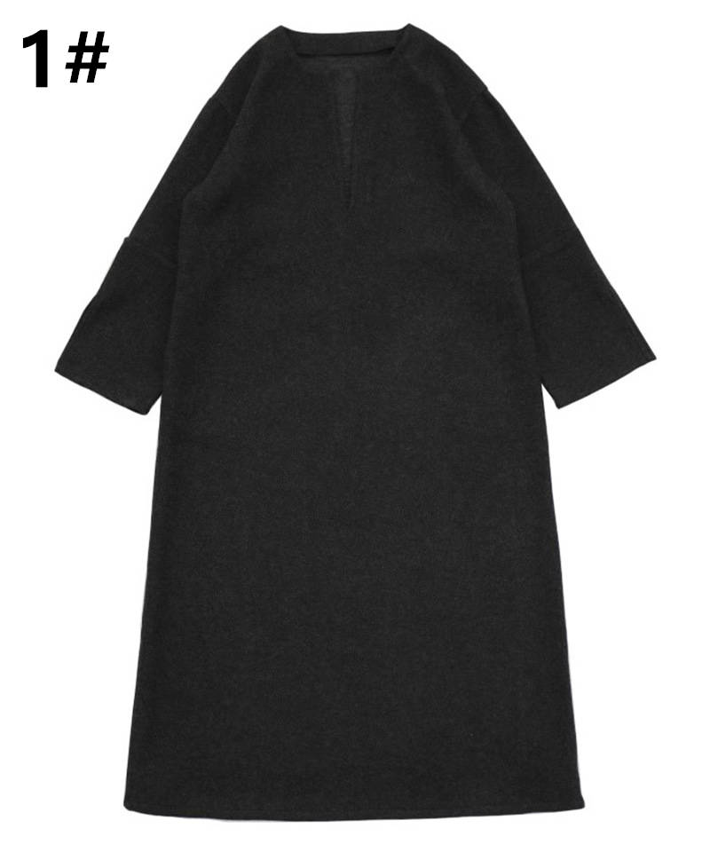 シンプルファッション 秋冬新作 丸首ワンピース 無地 体型カバー 着回し抜群