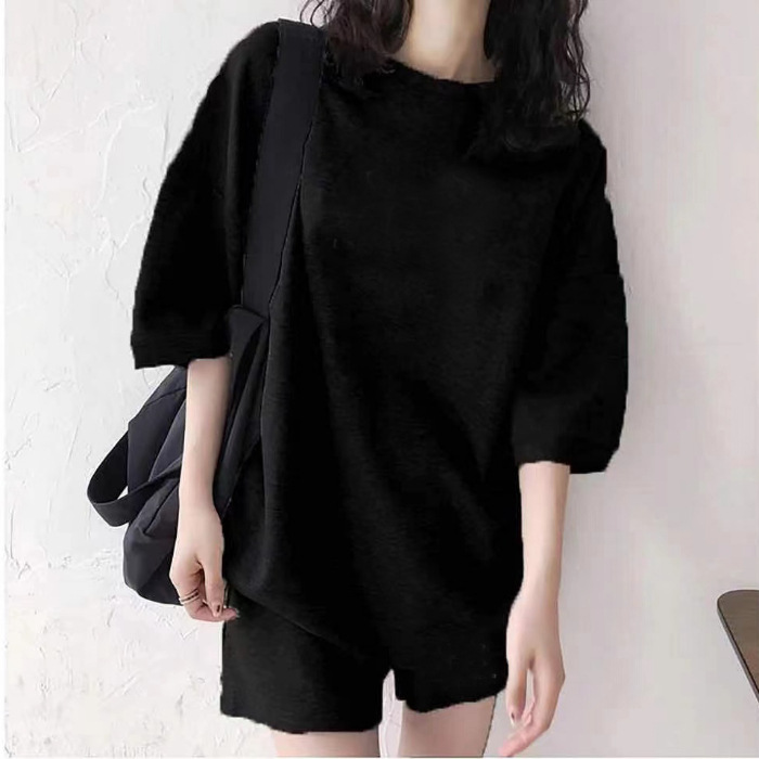 シンプルファッション ゆったりシルエット半袖セットアップ