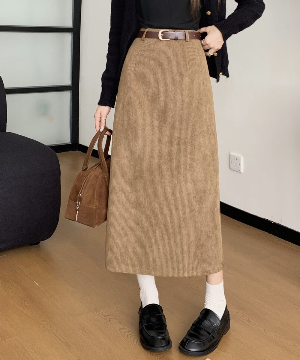 シンプルファッション パンツ コーデュロイベルト付きロングスカート