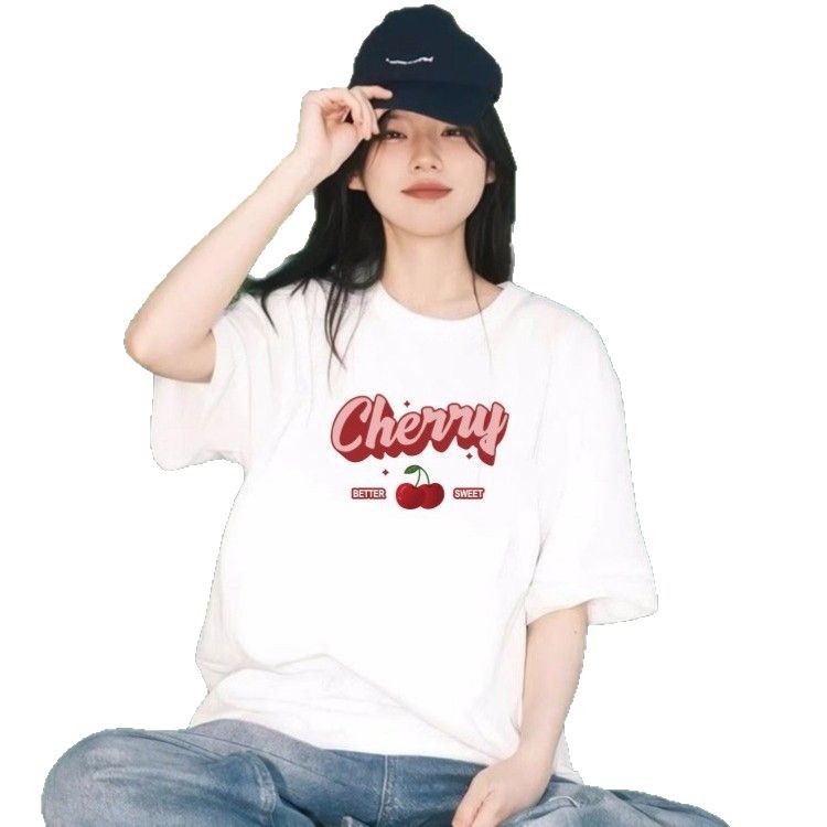 シンプルファッション コットン素材ゆったり半袖Tシャツ