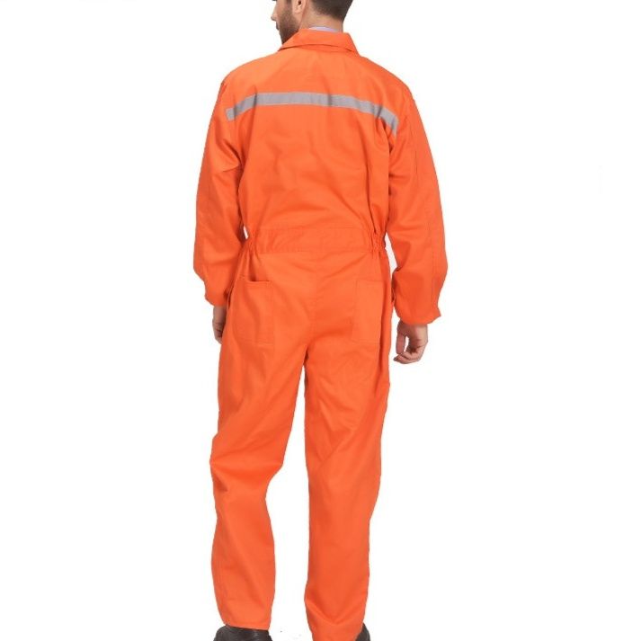 作業着 反射テープ付き長袖つなぎ作業服メンズ用