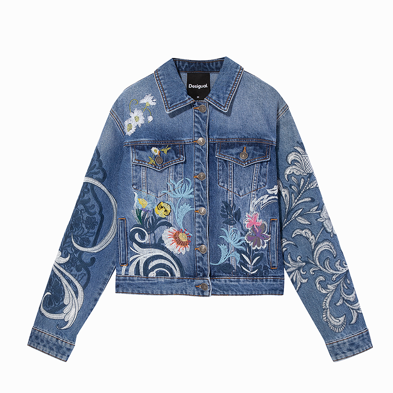デニムジャケット 花模様刺繍デニムアウター