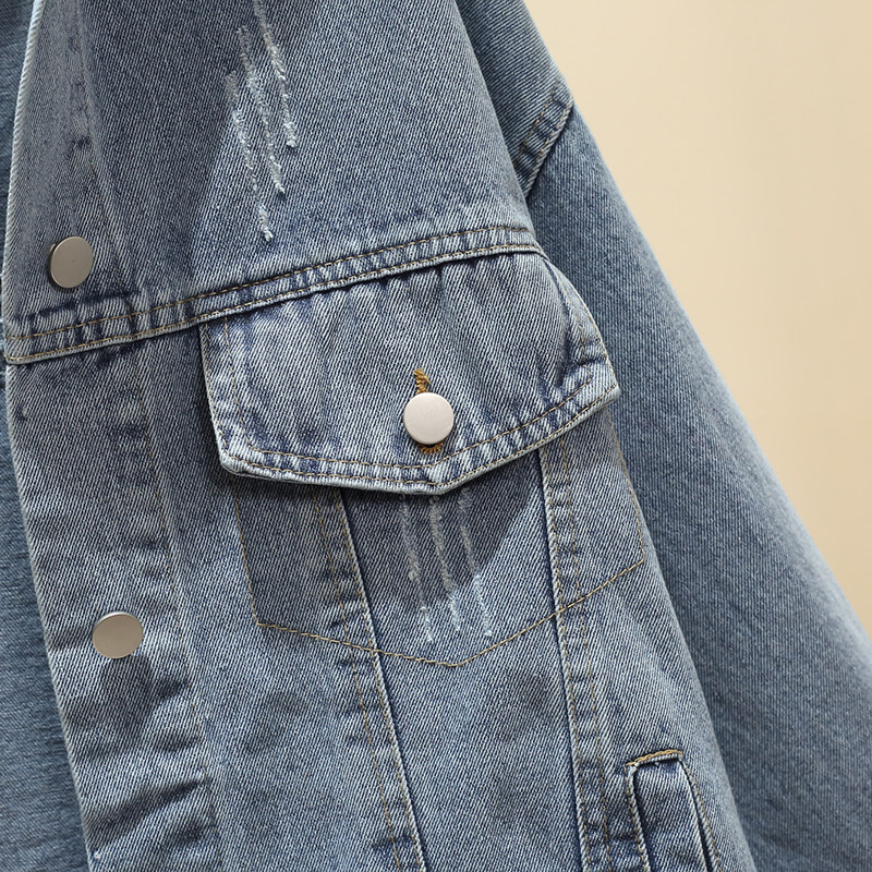 デニムジャケットレディース 花刺繍入りゆったりシルエットデニムジャケット