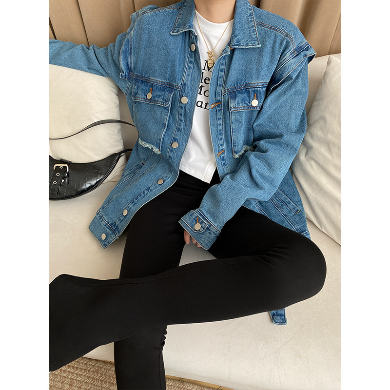 デニムジャケット ダメージ加工ゆったりシルエットデニムジャケット