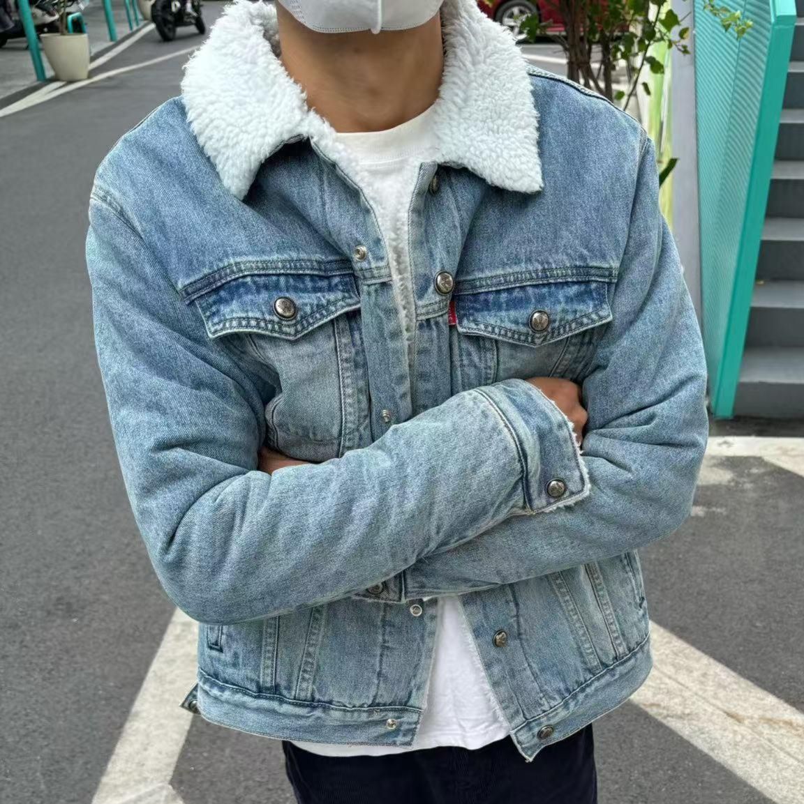 デニムジャケット もこもこ襟付き防寒デニムジャケット