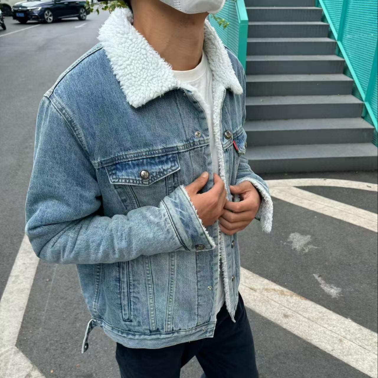 デニムジャケット もこもこ襟付き防寒デニムジャケット