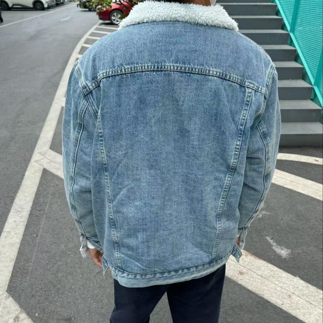 デニムジャケット もこもこ襟付き防寒デニムジャケット