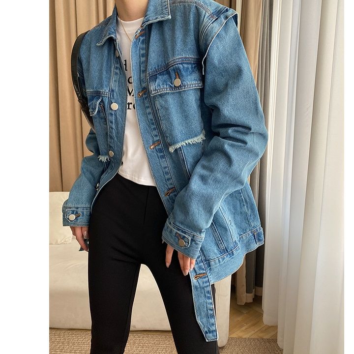 デニムジャケット ダメージ加工ゆったりシルエットデニムジャケット