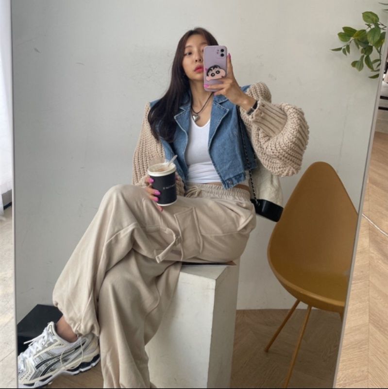 デニムジャケット レディース 秋冬新作 袖切り替えニット風ジャケット