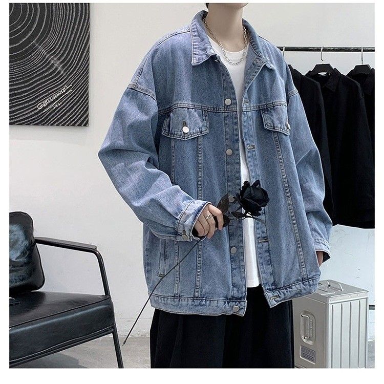 デニムジャケット ゆったりシルエット胸ポケット付きメンズデニムジャケット