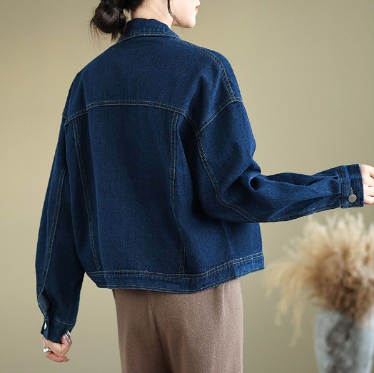 デニムジャケット ゆったりシルエット胸ポケット付きレディースデニムジャケット