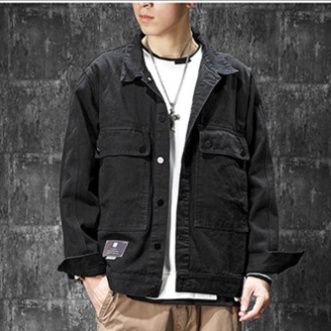 デニムジャケット 黒裏ボア仕様多機能ポケット付きデニムジャケット