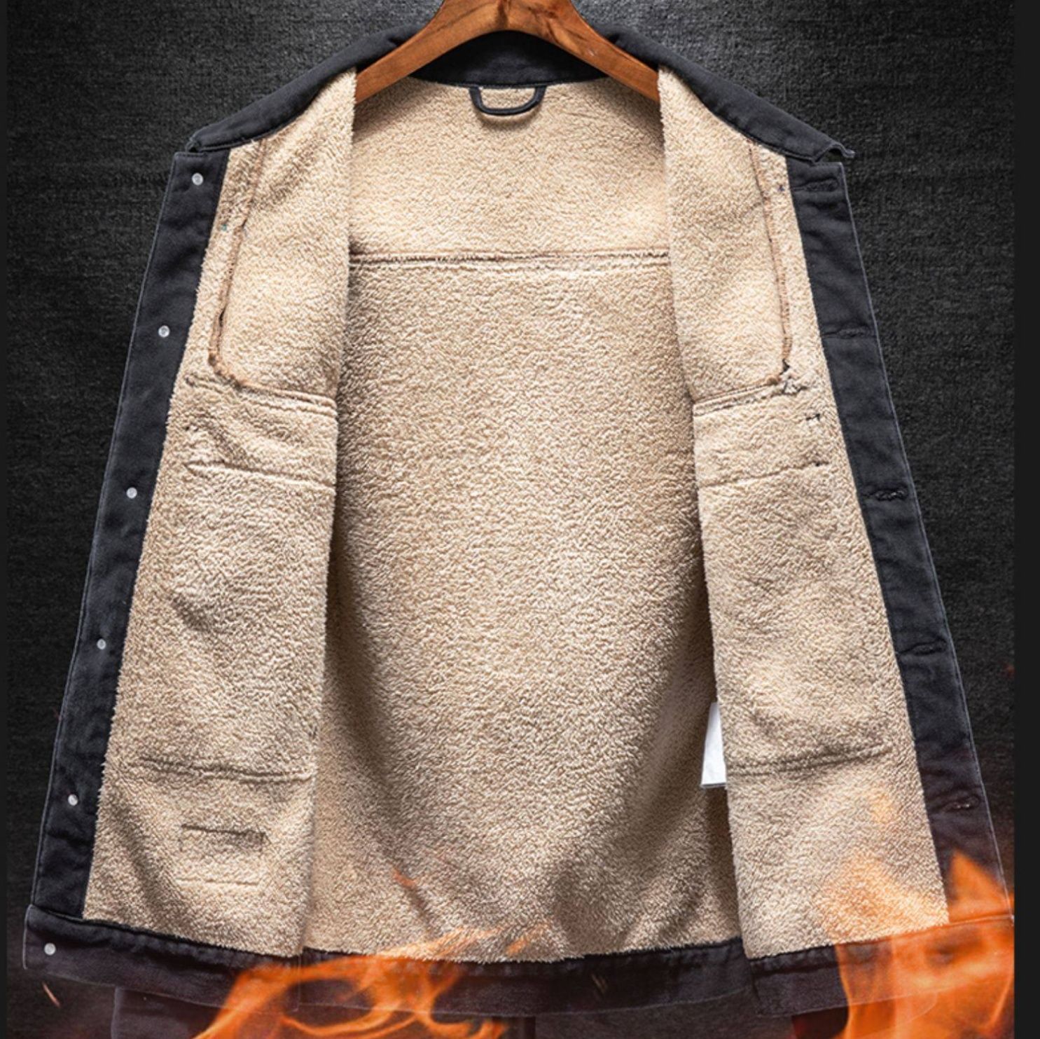 デニムジャケット 黒裏ボア仕様多機能ポケット付きデニムジャケット