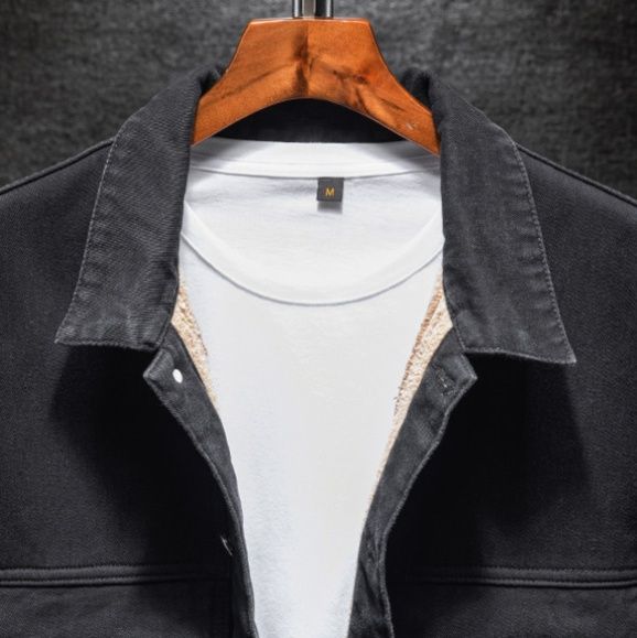 デニムジャケット 黒裏ボア仕様多機能ポケット付きデニムジャケット