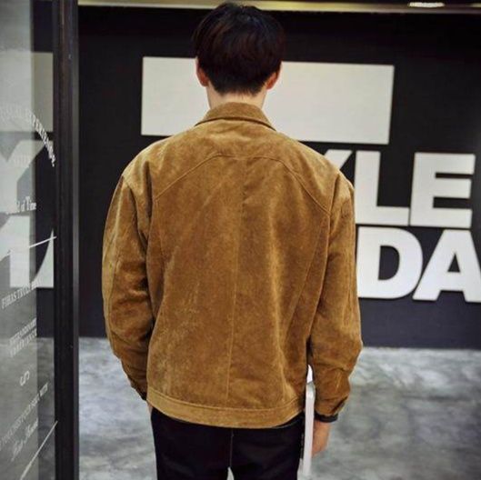 デニムジャケットメンズ スエード調ワークジャケット胸ポケット付き