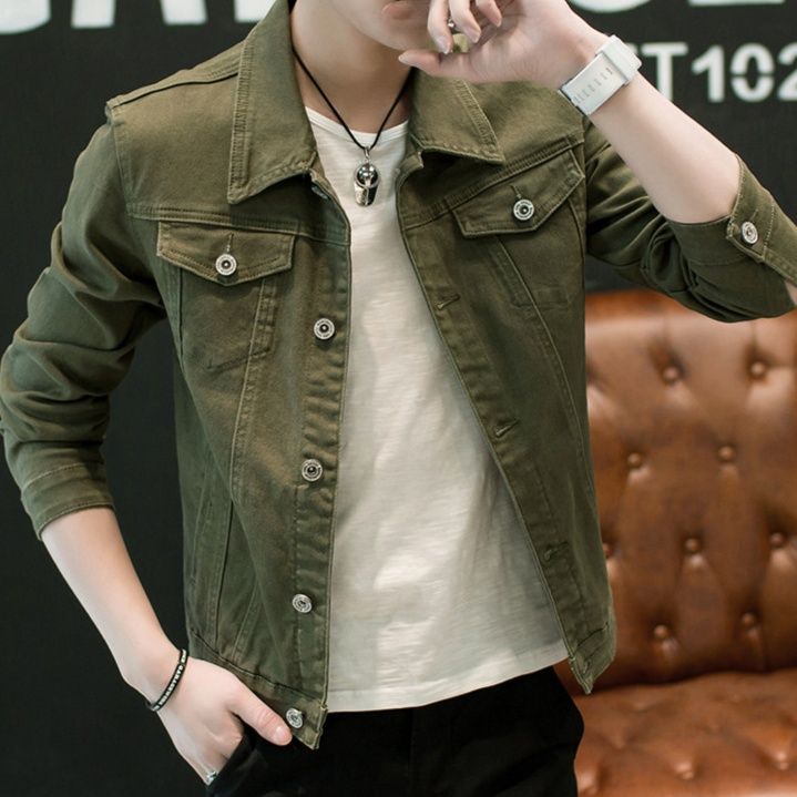 スリムフィット胸ポケット付きデニムジャケット