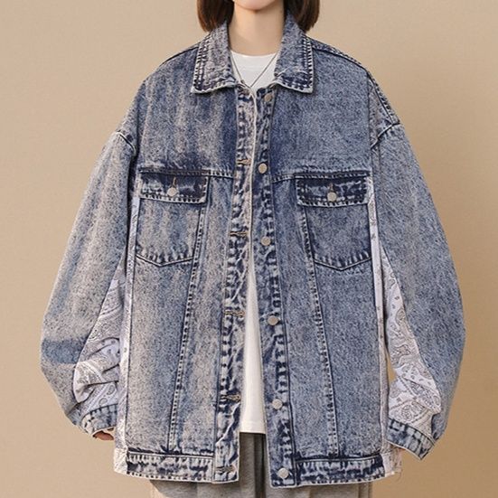 デニムジャケットレディース ヴィンテージ加工ゆったりオーバーサイズデニムジャケット