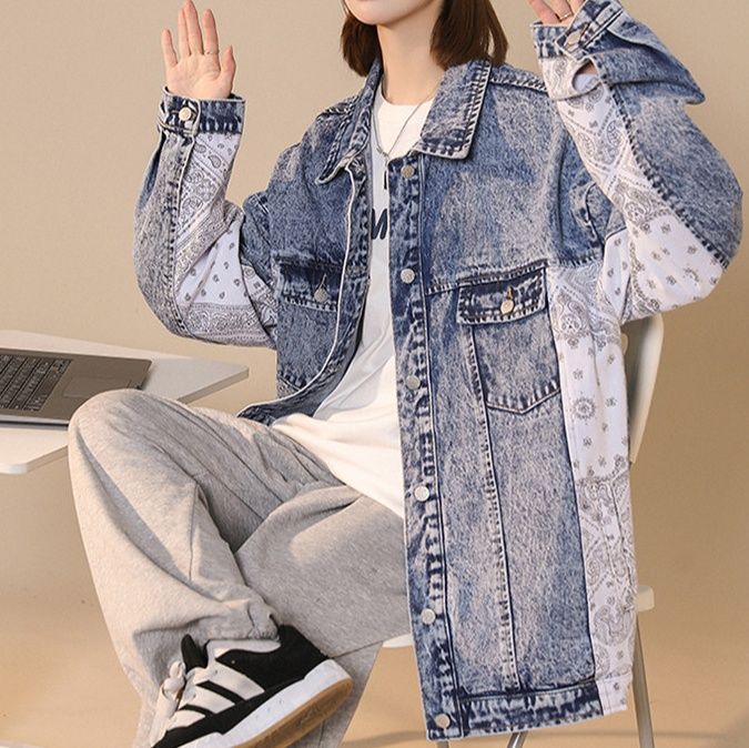 デニムジャケットレディース ヴィンテージ加工ゆったりオーバーサイズデニムジャケット