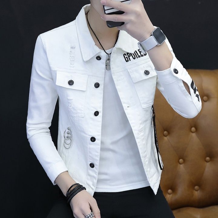 デニムジャケットショート丈 ダメージ加工文字プリント入りショート丈デニムジャケット