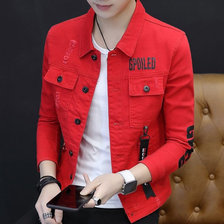 デニムジャケットショート丈 ダメージ加工文字プリント入りショート丈デニムジャケット