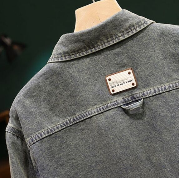 デニムジャケット半袖 ビンテージ風胸ポケット付き半袖デニムジャケット