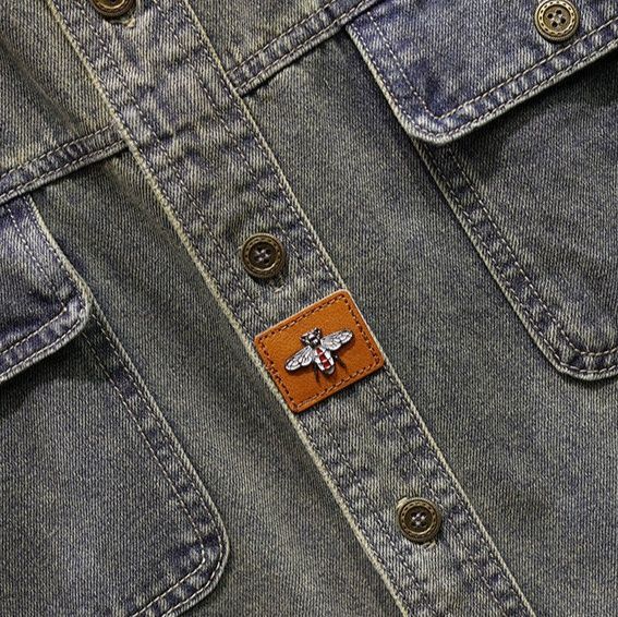 デニムジャケット半袖 ビンテージ風胸ポケット付き半袖デニムジャケット