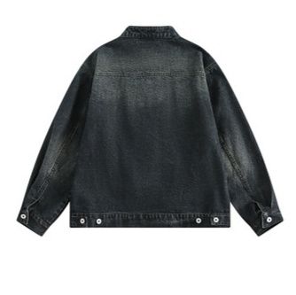 デニムジャケットメンズ 立襟ジップアップヴィンテージ加工デニムジャケット