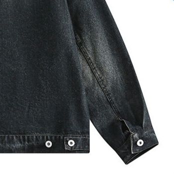 デニムジャケットメンズ 立襟ジップアップヴィンテージ加工デニムジャケット