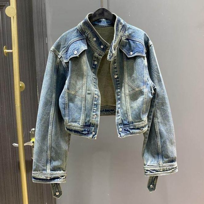 デニムジャケットレディース ヴィンテージ風ショート丈デニムジャケット