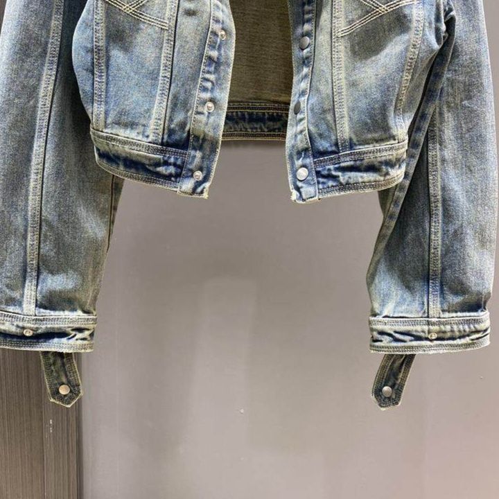 デニムジャケットレディース ヴィンテージ風ショート丈デニムジャケット