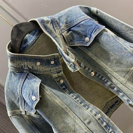 デニムジャケットレディース ヴィンテージ風ショート丈デニムジャケット