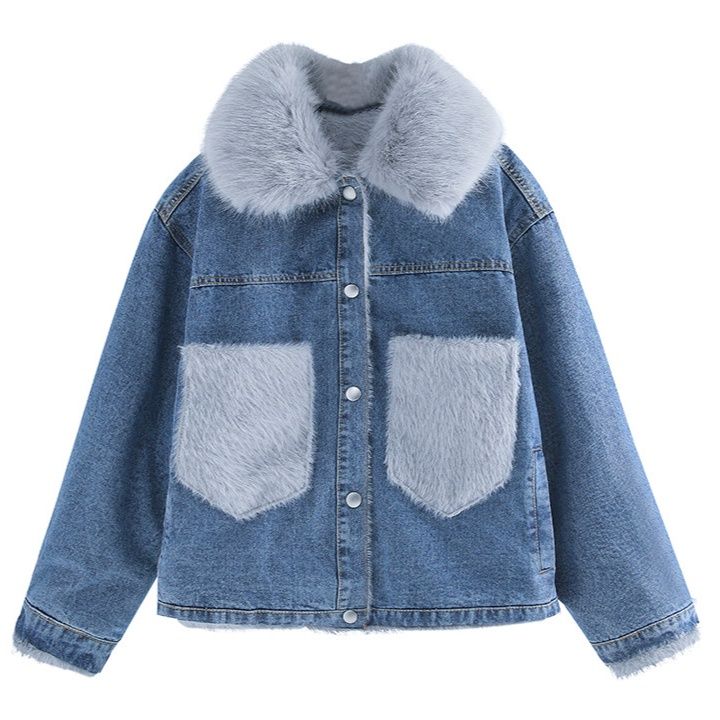 デニムジャケット ボア襟付きファーポケットデニムジャケット