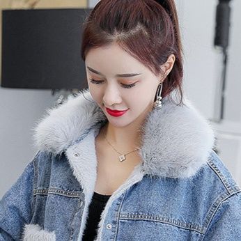 デニムジャケット ボア襟付きファーポケットデニムジャケット