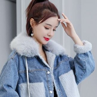 デニムジャケット ボア襟付きファーポケットデニムジャケット