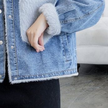 デニムジャケット ボア襟付きファーポケットデニムジャケット