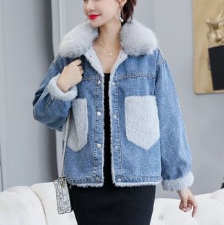 デニムジャケット ボア襟付きファーポケットデニムジャケット