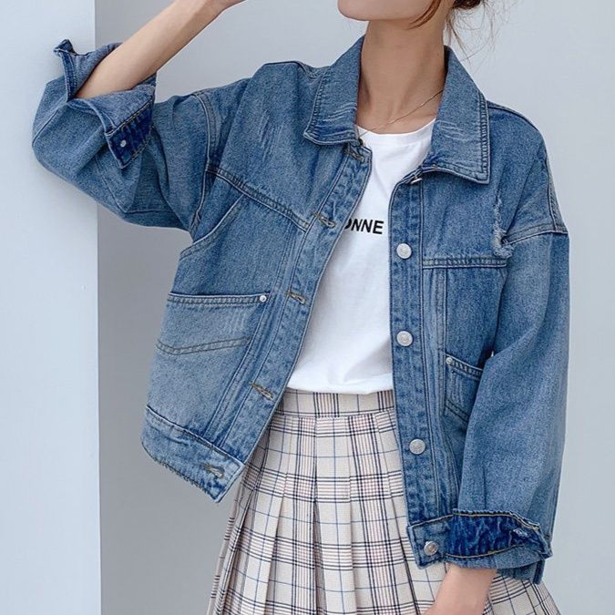 デニムジャケットレディース ゆったりシルエット切替デザインデニムジャケット