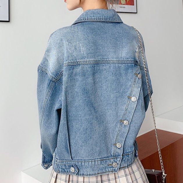 デニムジャケットレディース ゆったりシルエット切替デザインデニムジャケット
