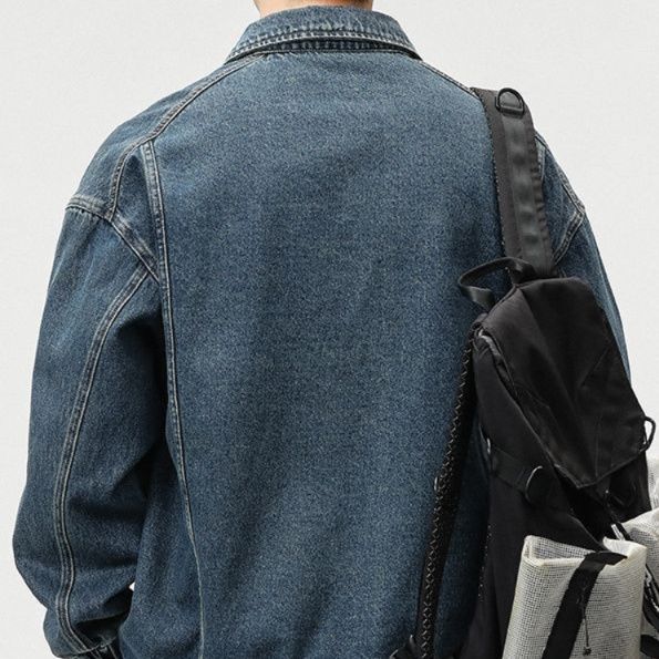 ゆったりシルエット襟付きジップアップデニムジャケットメンズ
