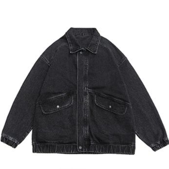 ゆったりシルエット襟付きジップアップデニムジャケットメンズ