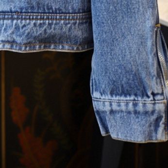 ライダース風レディースデニムジャケット襟ジップポケット