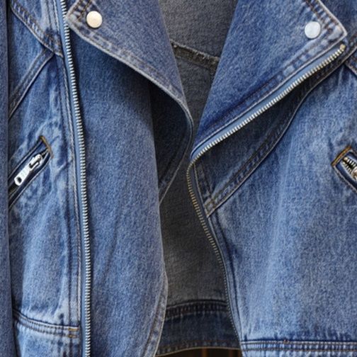 ライダース風レディースデニムジャケット襟ジップポケット