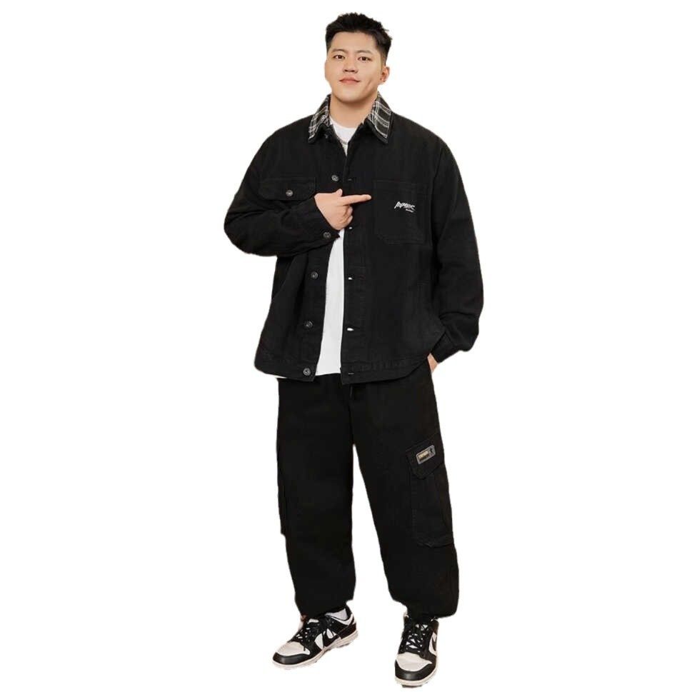  チェック柄襟デザインゆったりオーバーサイズデニムジャケット