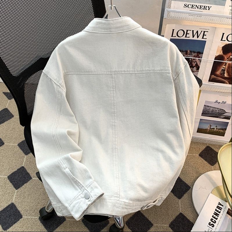  スタンドカラージップアップ白デニムジャケット