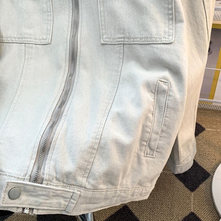  スタンドカラージップアップ白デニムジャケット