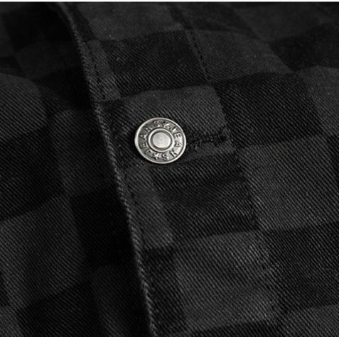  市松模様デニムジャケット黒系ゆったりシルエット