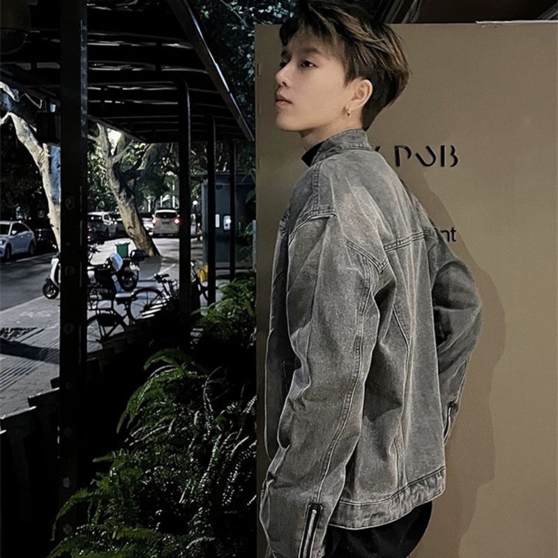  立襟ジップアップショート丈デニムジャケット