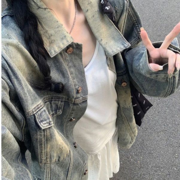  ゆったりオーバーサイズレディースデニムジャケット